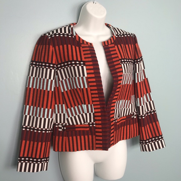 Ann Taylor NWOT Orange Multicolor Striped Blazer - Picture 2 of 6